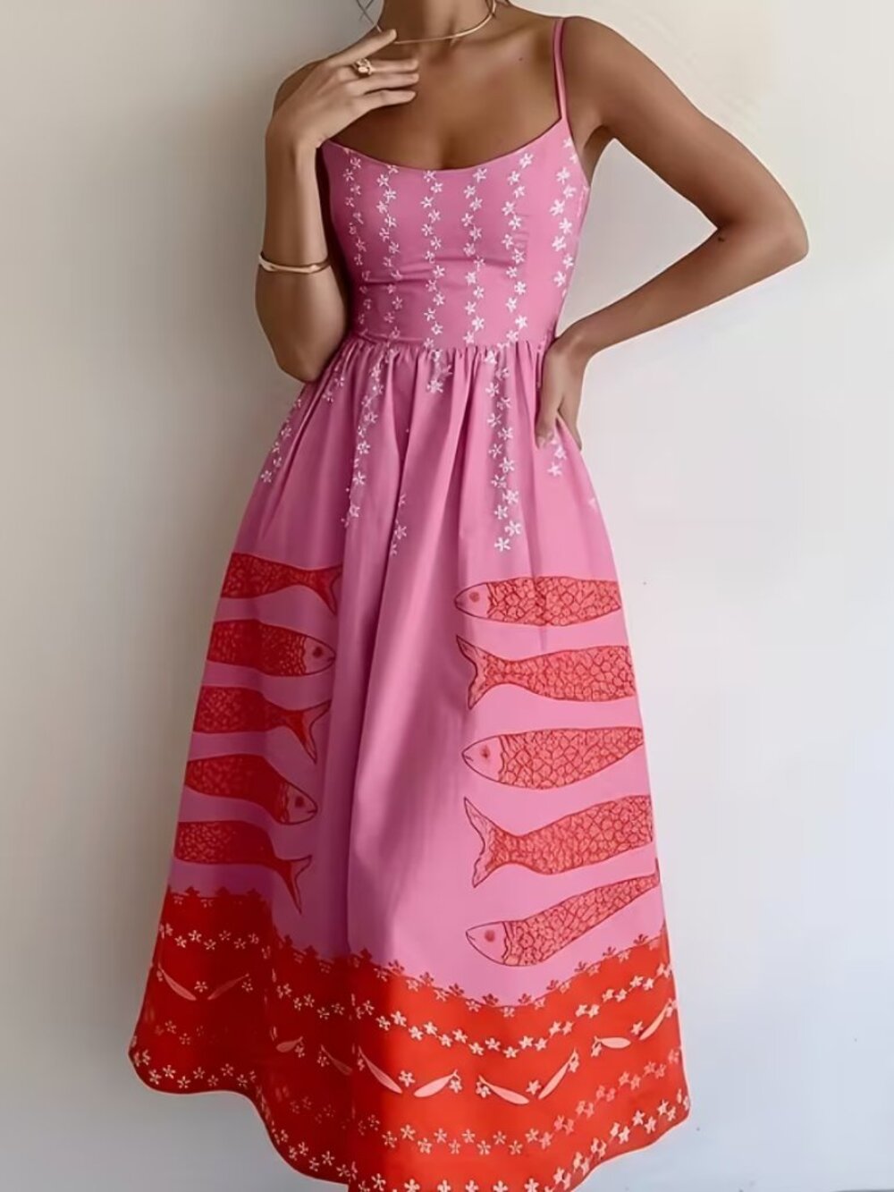 Shades Of Pink Geometric Fish Cami Maxi Dress - Picture 3 of 4